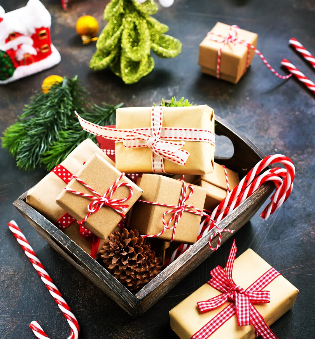 Christmas Gift Box with presents and decorations